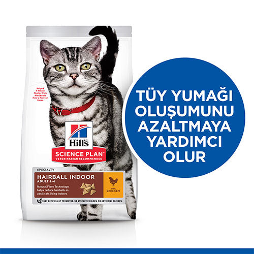 Hill’s SCIENCE PLAN Hairball İndoor Cat Tüy Yumağı Önleyici Tavuklu Yetişkin Kedi Maması 1,5 Kg
