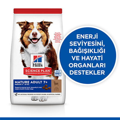 Hill’s SCIENCE PLAN Mature Adult 7+ Medium Lamb & Rice Orta Irk Kuzulu Yaşlı Köpek Maması 2,5 Kg