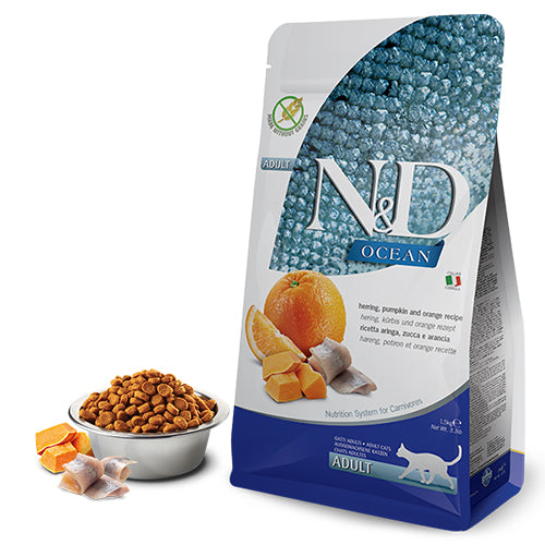 N&D Ocean Pumpkin Balkabaklı Ringa Balıklı Portakallı Tahılsız Yetişkin Kedi Maması 1,5 Kg
