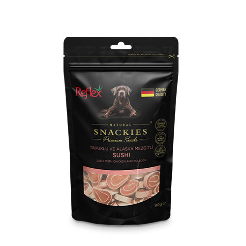Reflex Snackies Natural Tavuklu ve Alaska Mezgitli Sushi Tahılsız Köpek Ödül Maması 90 Gr