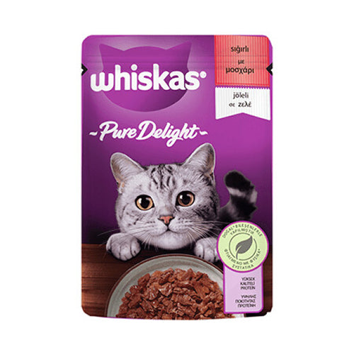 Whiskas Pouch Pure Delight Jöle İçinde Sığır Etli Yetişkin Kedi Konservesi 6 Adet 85 Gr
