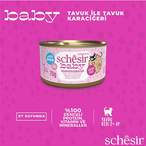 Schesir Babycat Tavuklu ve Ciğerli Tahılsız Yavru Kedi Konservesi 70 Gr