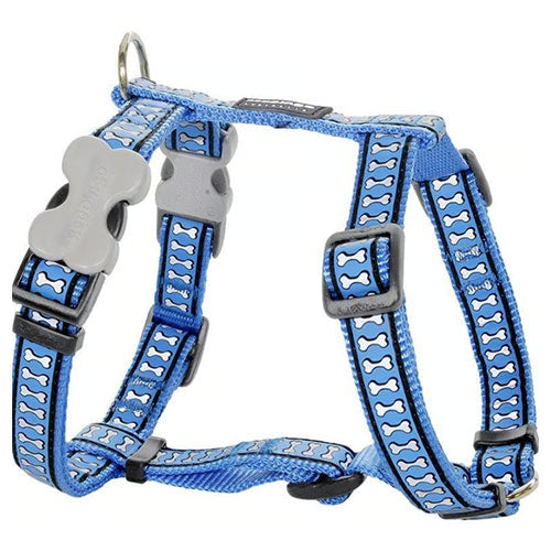 Reddingo Reflektörlü Kemik Desenli Mavi Köpek Göğüs Tasması Medium 20 Mm