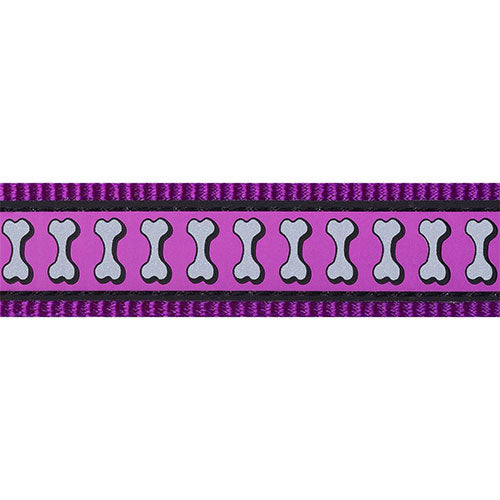 Reddingo Reflektörlü Kemik Desenli Mor Köpek Uzatma Tasması Small 15 Mm 1,2 Mt