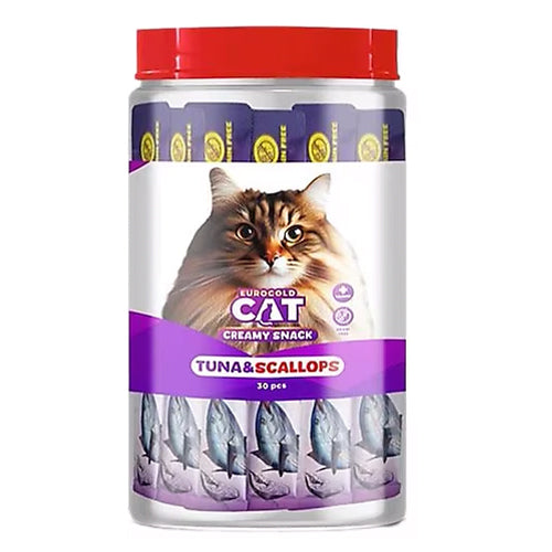 EuroGold Cat Sıvı Kedi Ödülü Ton Balıklı ve Deniz Taraklı 30x15 Gr