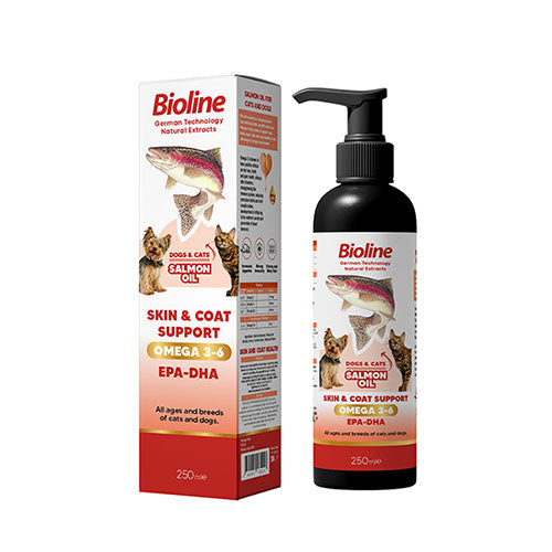 Bioline Deri ve Tüy Bakımı Destekleyici Kedi ve Köpek Somon Yağı 250 Ml