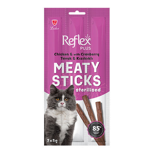 Reflex Plus Meaty Sticks Tavuklu ve Kızılcıklı Tahılsız Kısırlaştırılmış Kedi Ödül Çubuğu 3x5 Gr