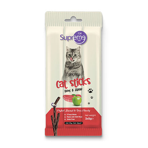 Supreme Cat Sticks Sığır Etli ve Elmalı Yetişkin Kedi Ödül Çubuğu 3x5 Gr