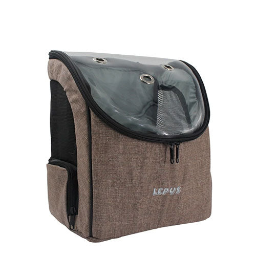 Lepus Backpack Şeffaf Kapaklı Kedi ve Köpek Taşıma Çantası Kahverengi 30x25x40 Cm