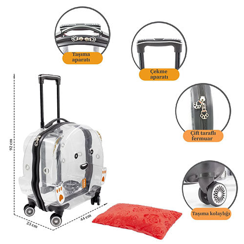 Lepus Wheel Bag Tekerlekli Şeffaf Kedi ve Köpek Taşıma Çantası 42x44x23 Cm