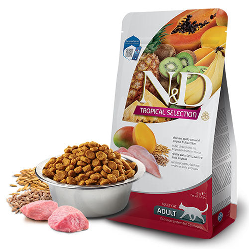 N&D Tropical Selection Tavuklu ve Tropikal Meyveli Yetişkin Kedi Maması 4+1 Kg