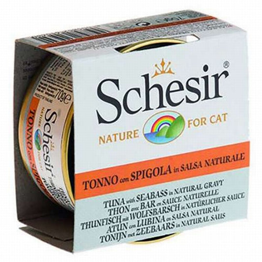 Schesir Ton Balıklı ve Levrekli Soslu Yetişkin Kedi Konservesi 6 Adet 70 Gr