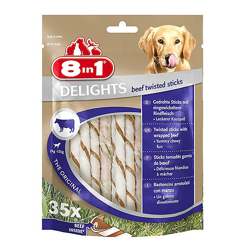 8in1 Delights Bones Biftekli Twested Sticks Burgu Çubuğu Köpek Ödülü 190 Gr