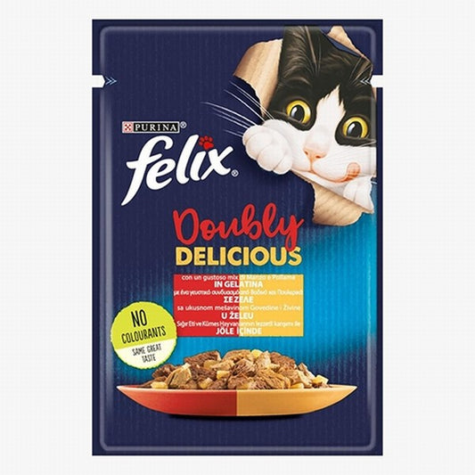 Felix Pouch Çifte Lezzet Sığır Etli ve Tavuklu Yetişkin Kedi Konservesi 26 Adet 85 Gr