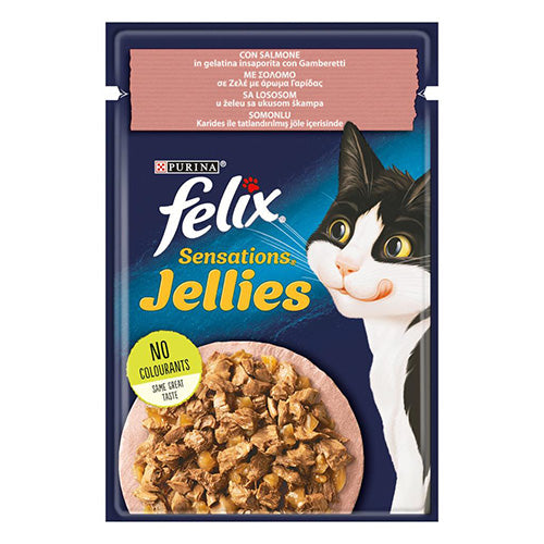 Felix Pouch Sensation Jellies Somonlu ve Karidesli Yetişkin Kedi Konservesi 26 Adet 85 Gr