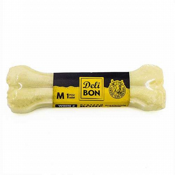 Delibon Beyaz Pres Deri Kemik Köpek Ödülü 15 Cm Medium