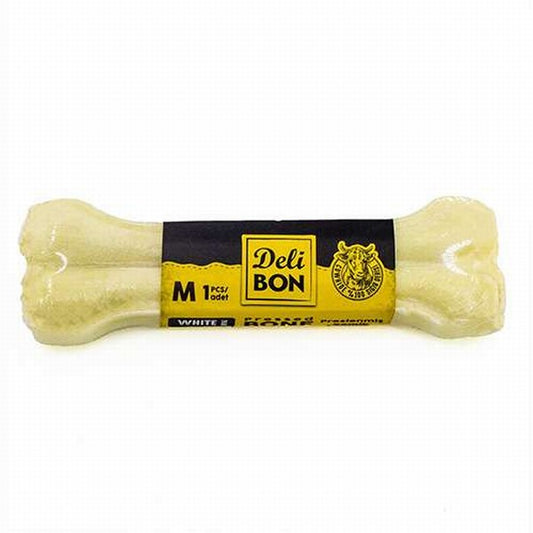 Delibon Beyaz Pres Deri Kemik Köpek Ödülü 15 Cm Medium