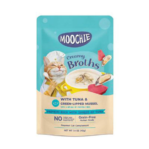 Moochie Parça Ton Balık ve Yeşil Dudaklı Midye Tahılsız Kedi Çorbası 40 Gr