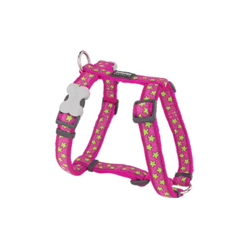Reddingo Pembe Üzerine Lime Yıldızlı Köpek Göğüs Tasması Large 25 Mm
