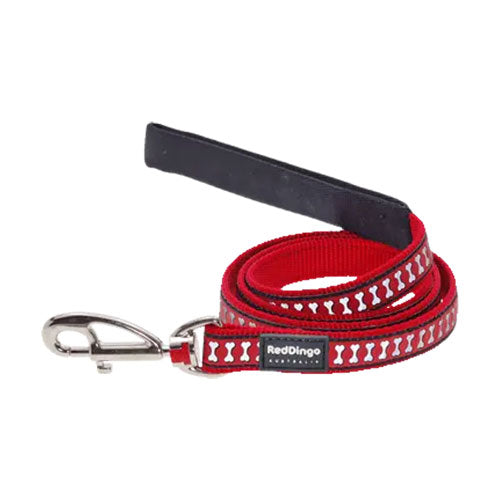 Reddingo Reflektörlü Kemik Desenli Kırmızı Köpek Uzatma Tasması Large 25 Mm 1,2 Mt