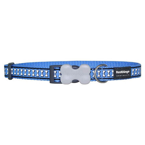 Reddingo Reflektörlü Kemik Desenli Mavi Köpek Boyun Tasması Medium 20 Mm 31-47 Cm
