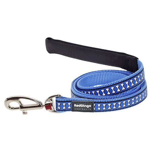 Reddingo Reflektörlü Kemik Desenli Mavi Köpek Uzatma Tasması Large 25 Mm 1,2 Mt