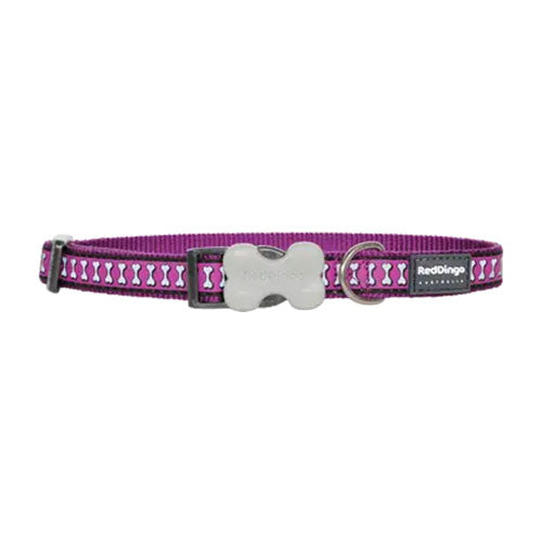 Reddingo Reflektörlü Kemik Desenli Mor Köpek Boyun Tasması Medium 20 Mm 31-47 Cm