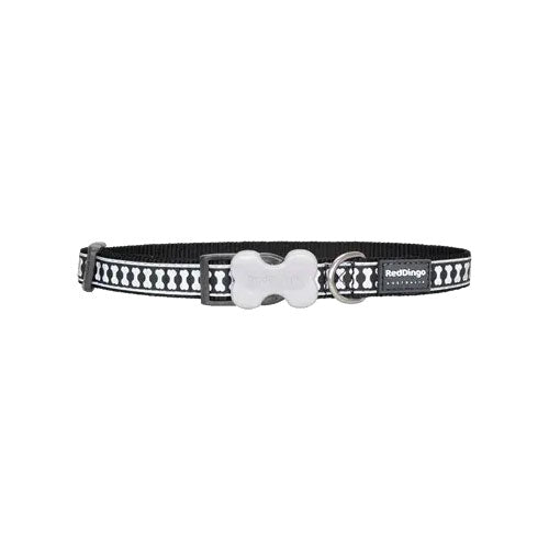 Reddingo Reflektörlü Kemik Desenli Siyah Köpek Boyun Tasması Medium 20 Mm 31-47 Cm