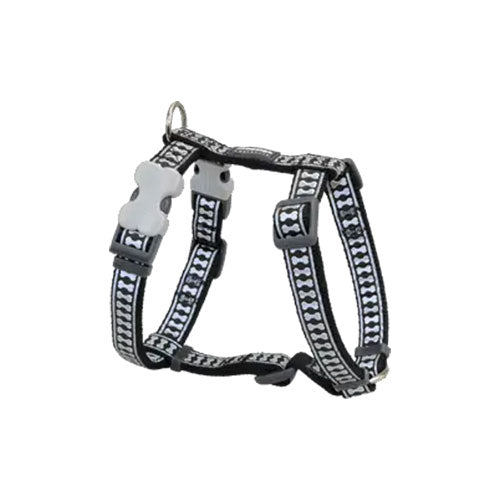 Reddingo Reflektörlü Kemik Desenli Siyah Köpek Göğüs Tasması Small 15 Mm