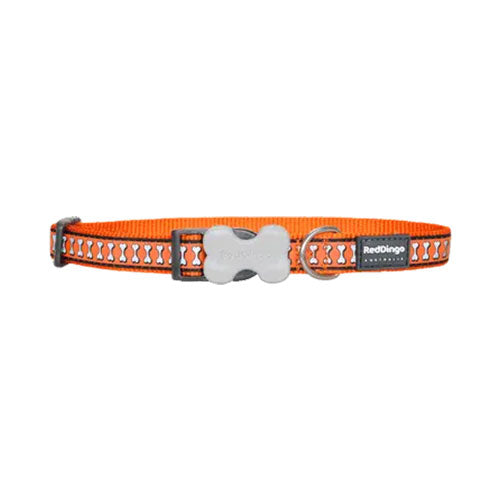 Reddingo Reflektörlü Kemik Desenli Turuncu Köpek Boyun Tasması Small 15 Mm 24-36 Cm
