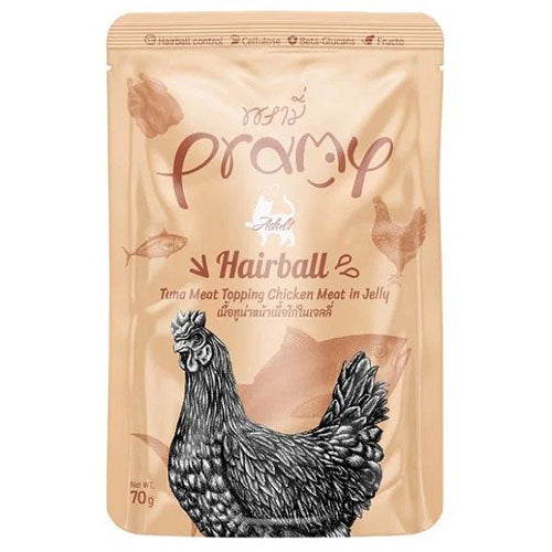 Pramy Hairball Jöle İçinde Ton Balıklı ve Tavuk Etli Yetişkin Kedi Konservesi 70 Gr