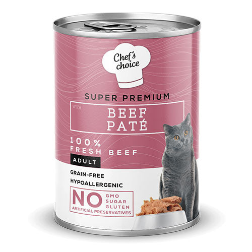 Chefs Choice Pate Beef Biftekli Tahılsız Ezme Yetişkin Kedi Konservesi 12 Adet 400 Gr
