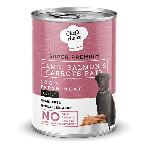 Chefs Choice Pate Kuzulu ve Somonlu Tahılsız Yetişkin Köpek Konservesi 6 Adet 400 Gr
