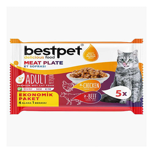BestPet Sığır Etli ve Tavuk Etli Taurinli Tahılsız Yetişkin Kedi Konservesi 5x85 Gr