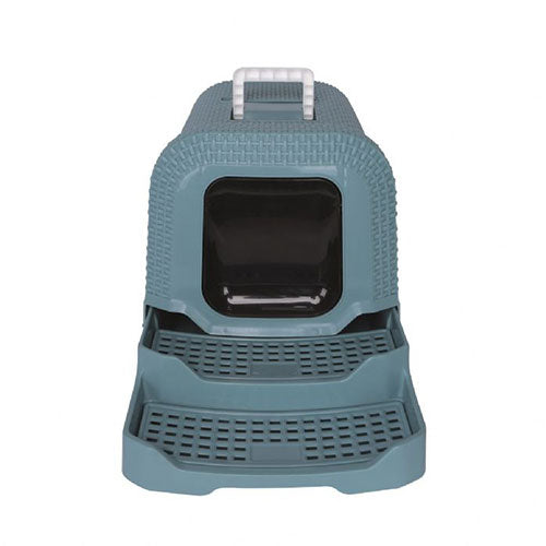 M-Pets Suez Rattan Kapalı Kedi Tuvalati Mavi 69x42x41 Cm
